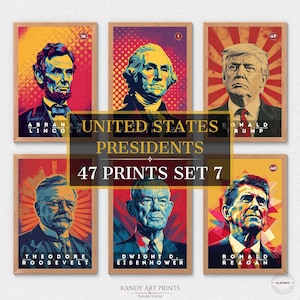 47 US Presidents Prints, US Presidents Poster, American History, Office Poster, Home Decor, Digital Download | S07