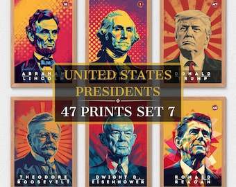 47 US Presidents Prints, US Presidents Poster, American History, Office Poster, Home Decor, Digital Download | S07