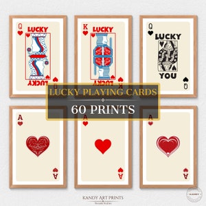 60 stampe di carte da gioco, arte murale retrò, arte murale stampabile, arte divertente, arte murale alla moda, arte murale minimalista, carte da gioco, arredamento moderno per la casa
