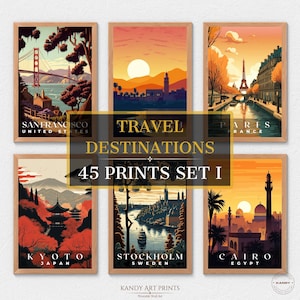 Retro Travel Posters Poster Set Art Downloads Digital 