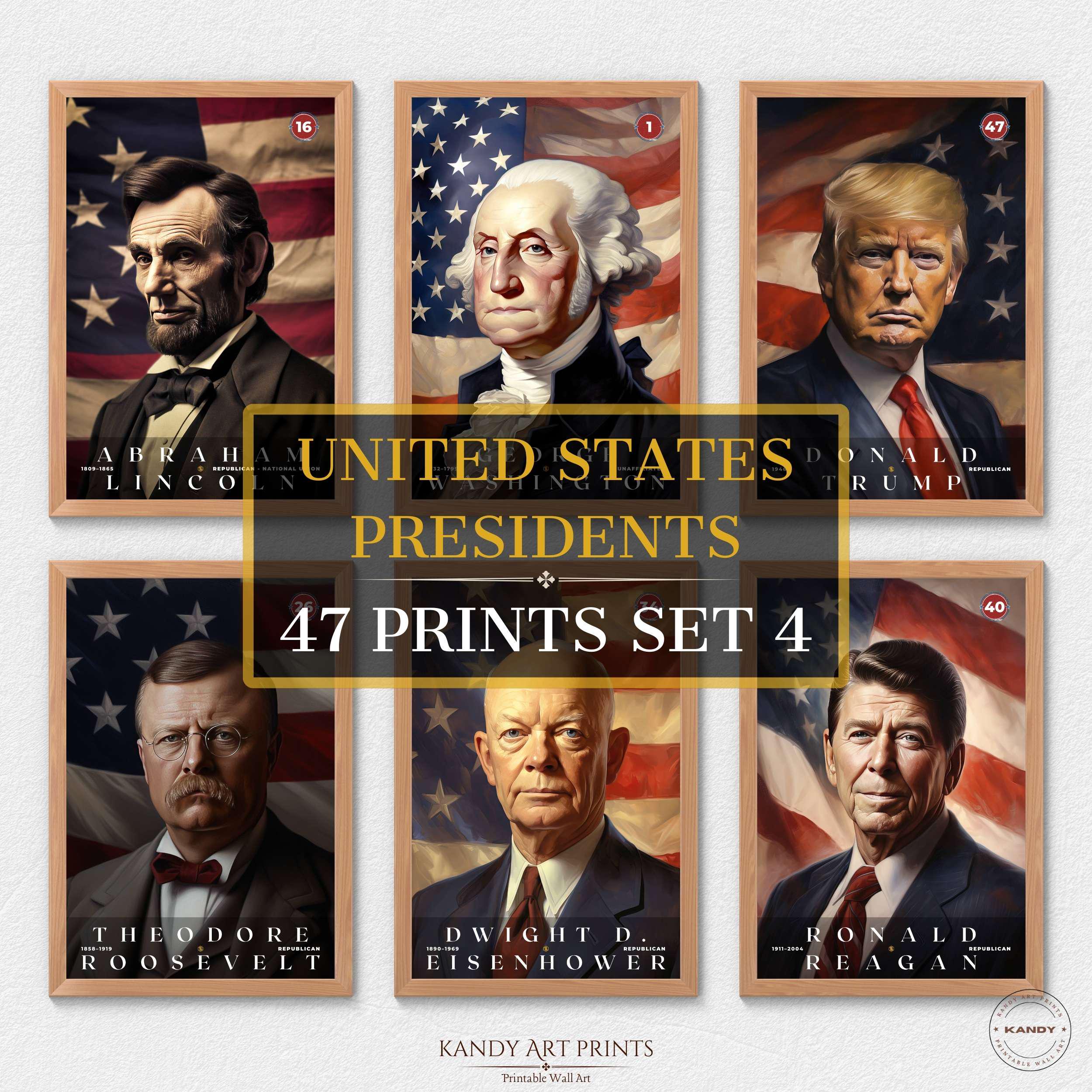 47 US Presidents Prints, US Presidents Poster, American History