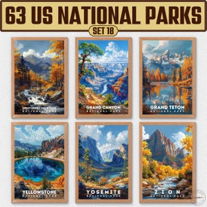 63 US National Park Prints, National Park Poster, Travel Wall Decor, Retro Travel Poster, Office Poster, Home Decor, Digital Download