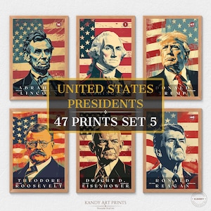 47 US Presidents Prints, US Presidents Poster, American History, Office Poster, Home Decor, Digital Download | S05