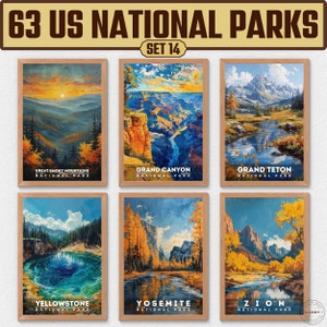 63 US National Park Prints, National Park Poster, Travel Wall Decor, Retro Travel Poster, Office Poster, Home Decor, Digital Download