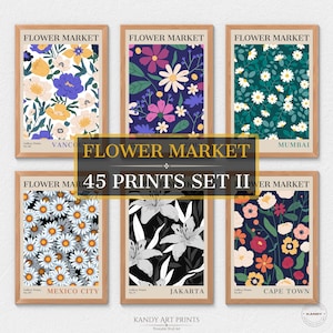 45 Flower Market Prints, Botanical Wall Art, Flower Market Poster, Flower Wall Art, Digital Wall Art, Wall Art Set, Flower Market Print