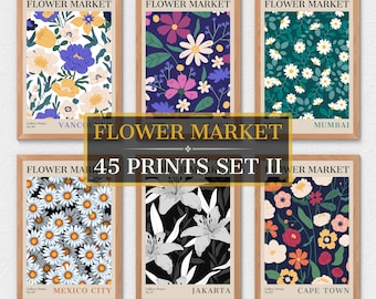 45 impresiones de mercado de flores, arte mural botánico, póster de mercado de flores, arte mural de flores, arte mural digital, set de arte mural, impresión de mercado de flores