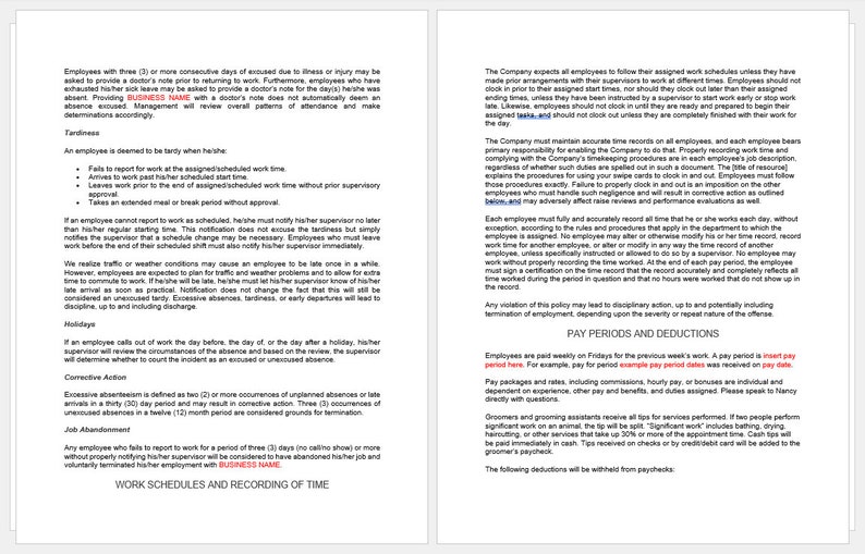 Pet Grooming Salon Employee Handbook Template Etsy