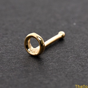 Tiny 3.5mm Open Circle Karma Nose Bone Stud Ball End 14k Yellow Gold 22 Gauge Nose Piercing Nostril Ring, Gold Geometric Nose Stud Jewelry