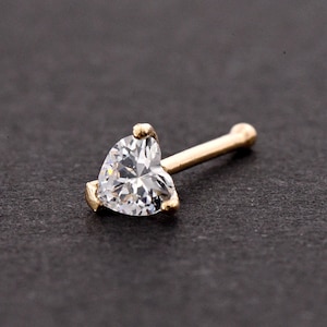 Ensemble de griffes en Z avec cœur de 3,5 mm en or massif 14 carats, clou de nez avec os du nez en or massif 14 carats, clou de nez en or, anneau de nez en or calibre 23, clou de narine en cœur, piercing au nez