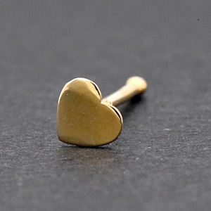 3.5mm Flat Heart Solid 14k Gold Nose Stud Ball Bone End, Heart Nose Bone Stud, Gold 22 Gauge Heart Nose Ball Bone, Body Piercing