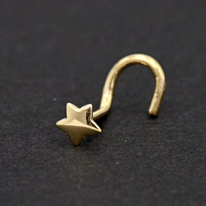 3mm Tiny Star Nose Stud Screw End Solid 14 Karat Yellow Gold 22 Gauge Minimalist Nose Piercing