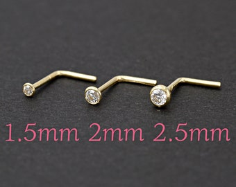 14k Yellow Gold 2.2mm CZ Bezel Set Nose Stud 14k Yellow Gold 2.2mm CZ Bezel Set Nose Stud