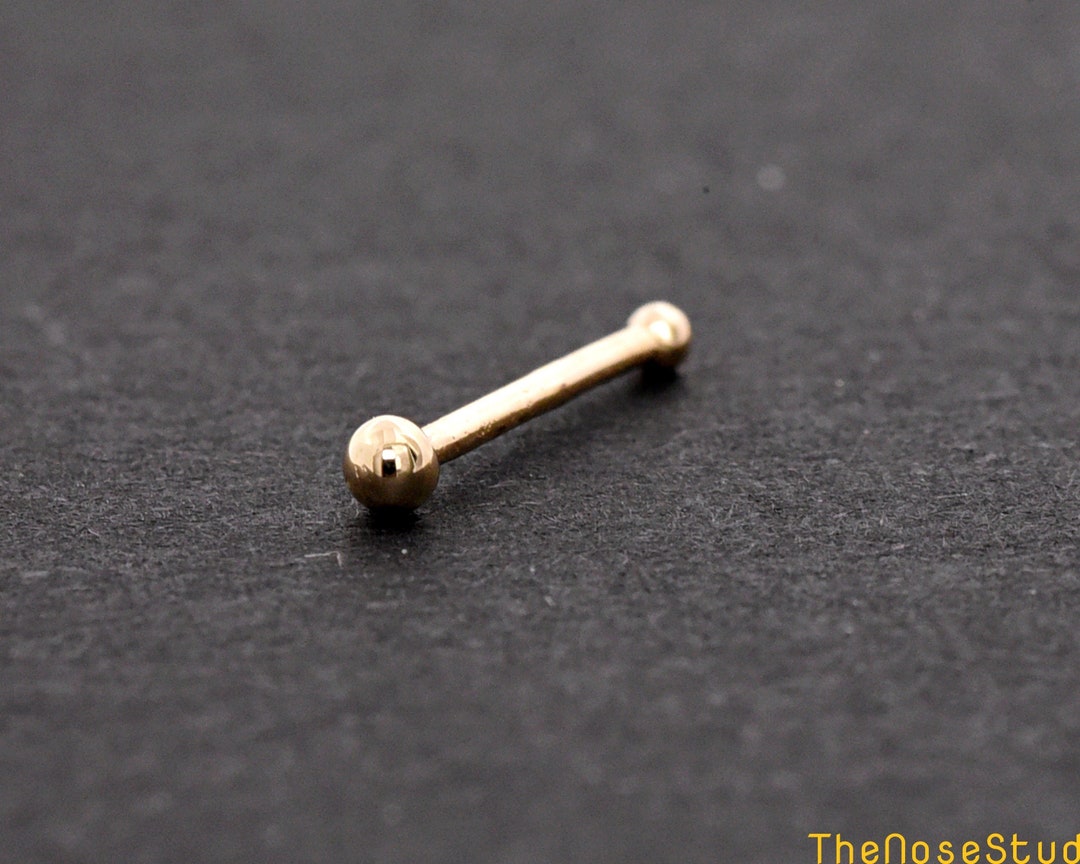 1.6mm Tiny Ball Nose Bone Stud Ball End 14k Solid Yellow Gold 22 Gauge