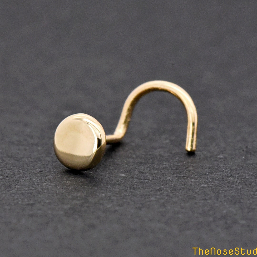 3mm Round Disc Stud Nose Screw 14k Gold, Solid 14k Yellow Gold Flat