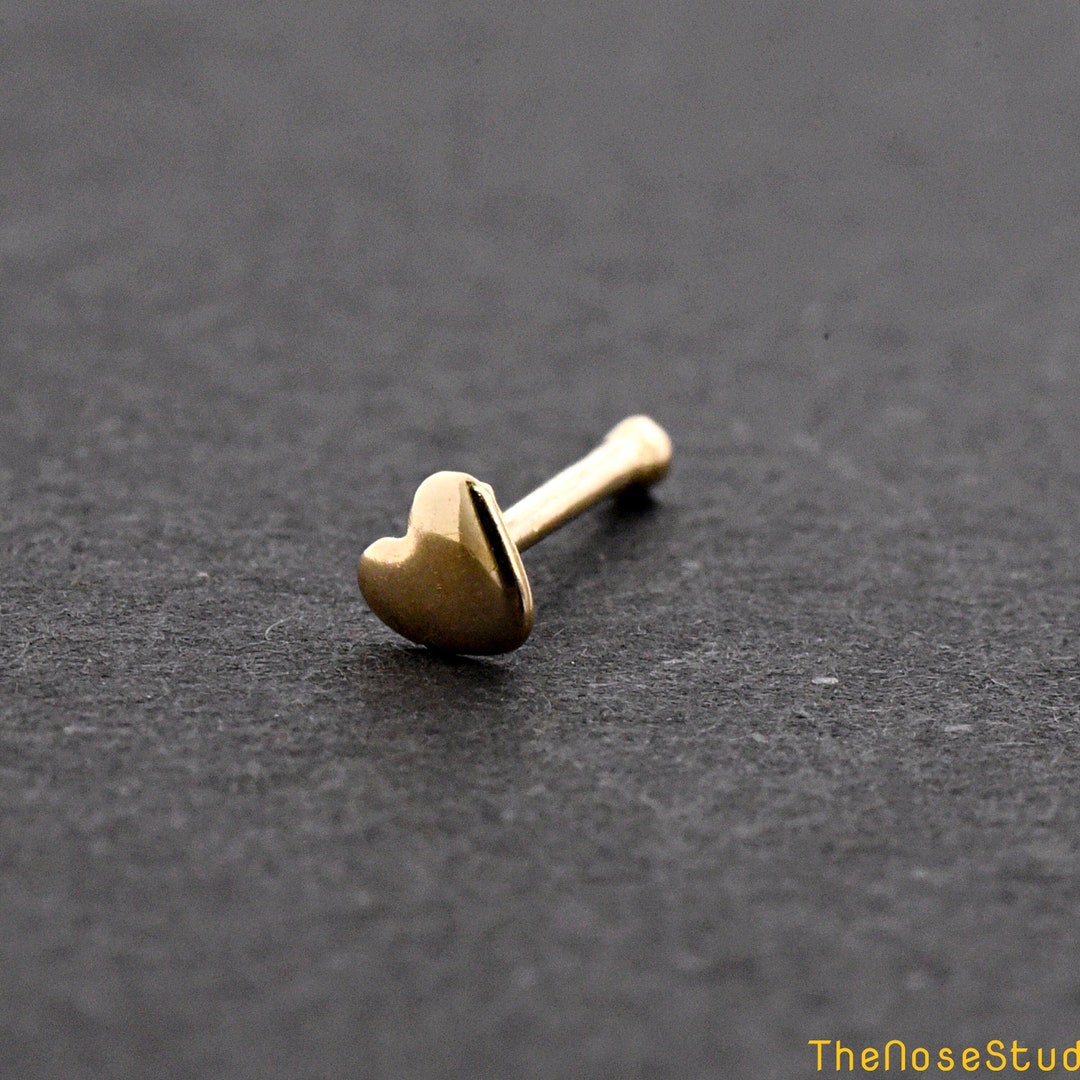 2.7mm Tiny Heart 14K Solid Gold Nose Bone Ball End Stud, Nose Stud Gold