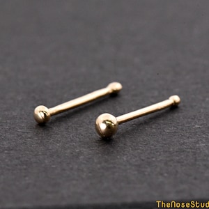 1.5mm or 2mm Ball 14K Solid Gold Nose Bone Ball End Stud, Nose Stud Gold, 0.6mm 23 Gauge Gold Nose Ring, Gold Nostril, Ball Nose Stud Gold