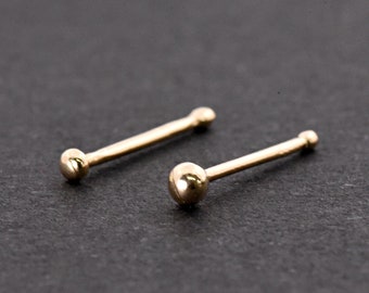 1.5mm or 2mm Ball 14K Solid Gold Nose Bone Ball End Stud, Nose Stud Gold, 0.6mm 23 Gauge Gold Nose Ring, Gold Nostril, Ball Nose Stud Gold