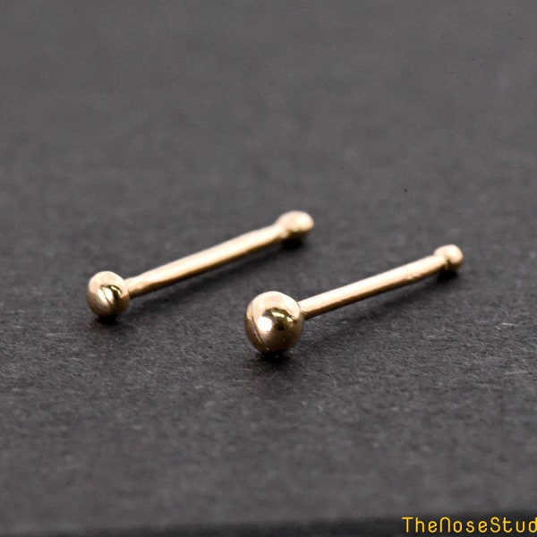 1.5mm or 2mm Ball 14K Solid Gold Nose Bone Ball End Stud, Nose Stud Gold, 0.6mm 23 Gauge Gold Nose Ring, Gold Nostril, Ball Nose Stud Gold