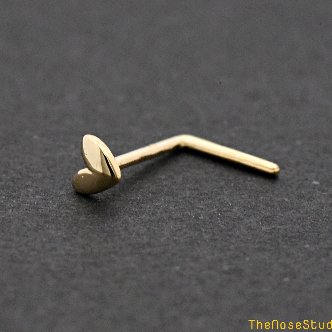 3mm Tiny Curved Heart 14k Gold L Shape End Nose Ring, Lbend Nose Ring