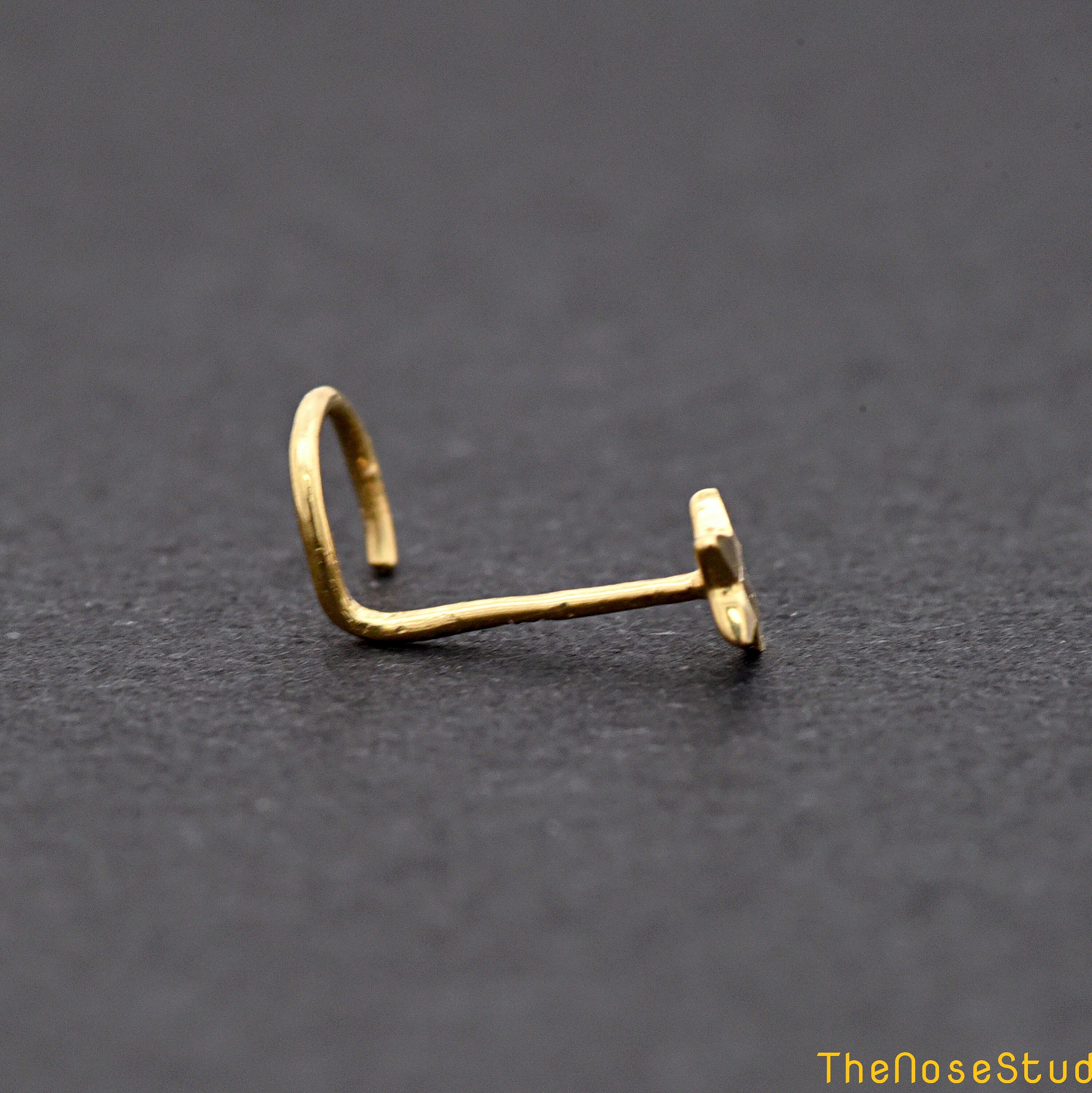 3mm Diamond Cut Star Corkscrew Nose Ring Stud Gold, Solid 14k Yellow