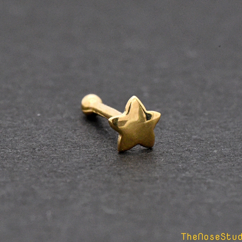 3.5mm Star Nose Bone Stud Solid 14k Yellow Gold Ball End Nose Etsy
