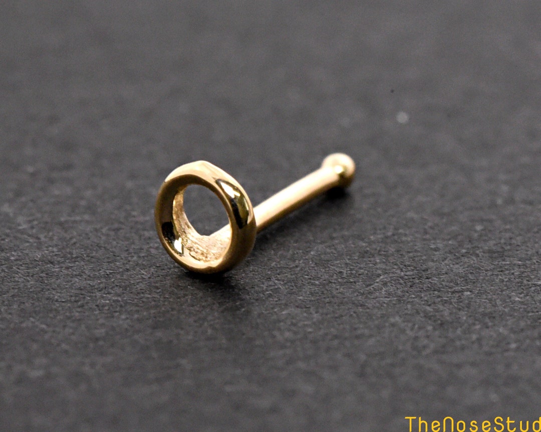 Tiny 3.5mm Open Circle Karma Nose Bone Stud Ball End 14k Yellow Gold 22