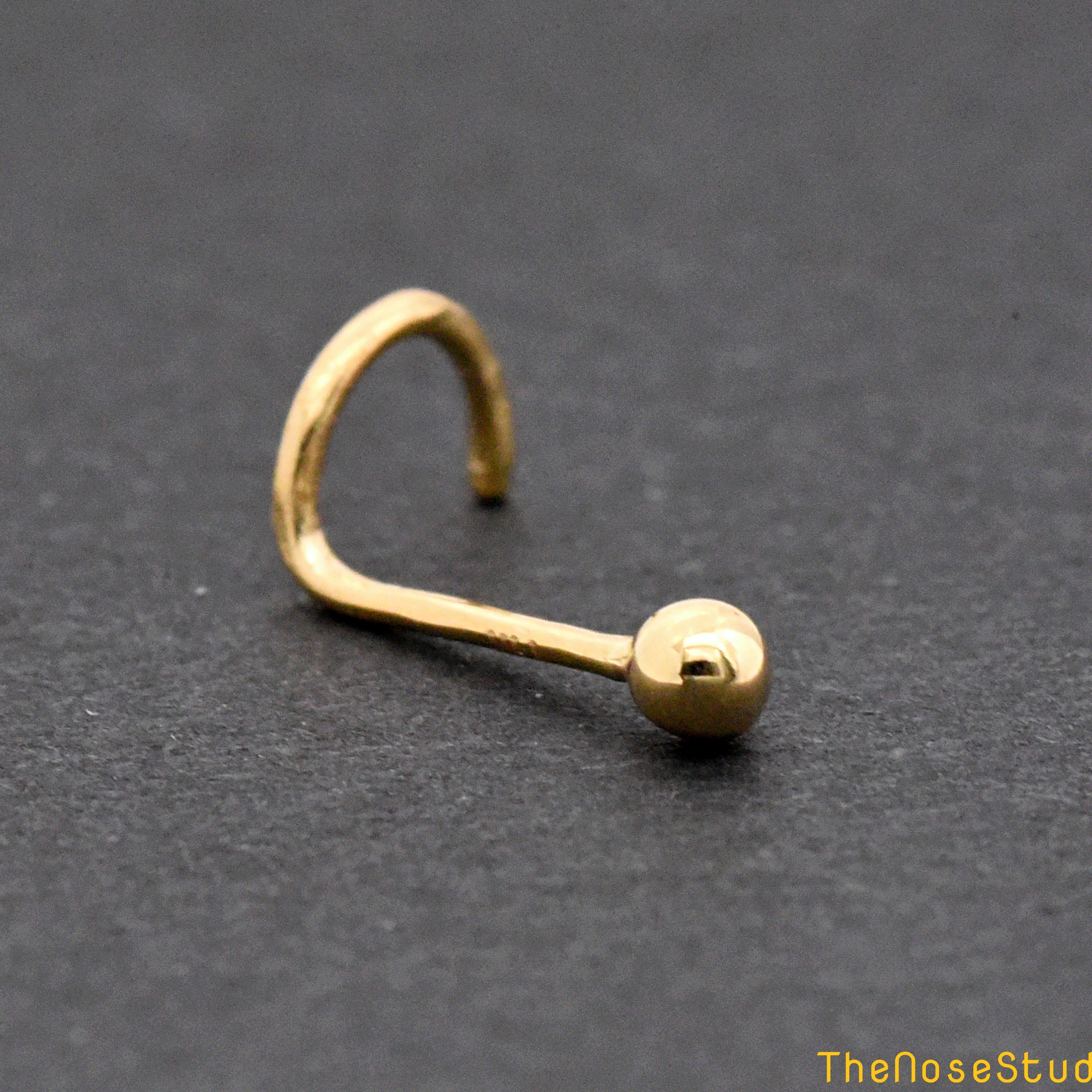 Solid 14k Gold 2mm Ball Corkscrew Nose Ring Stud, Screw Nose Stud Gold