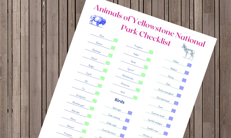 Yellowstone Park Animal Checklist Homeschool Nature - Etsy