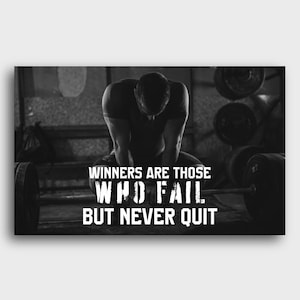 Winnaars zijn degenen die falen maar nooit opgeven | Inspirerende woondecoratie | Opbeurende quote muurkunst voor woonkamer of kantoor