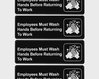 Employees Must Wash Hands Sign 3 by 9 for Restaurant's Restroom & Kitchen 4-Pack