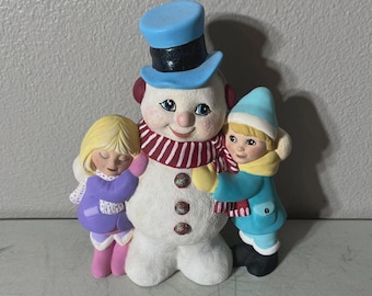 Vintage Ceramic Christmas Snowman with Kids 8.5"