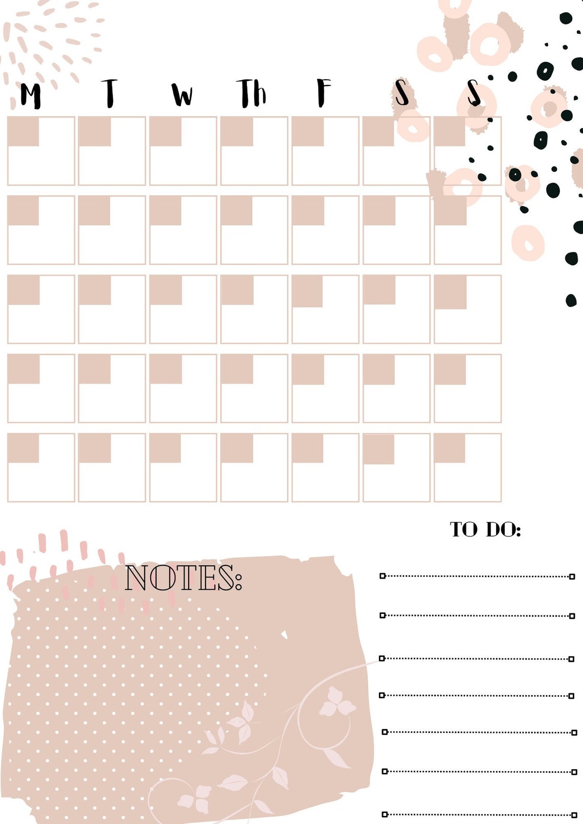 Monthly Calendar Template - Etsy