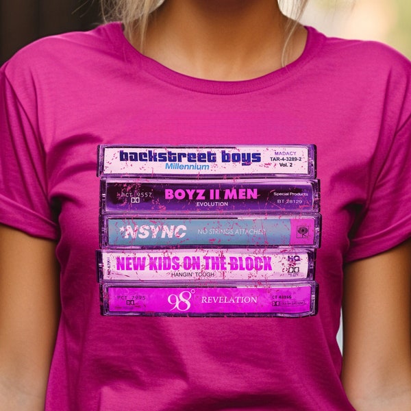 Boy Bands 90s Shirt. Cassette Tape Stack. Backstreet Boys Boyz II Men Nsync New Kids on the Block 98 Degrees Cute Party Gift Retro Colors