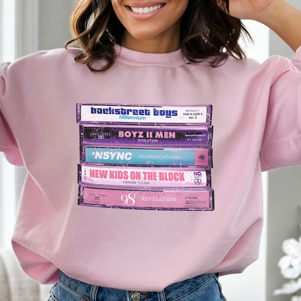 Boy Bands 90s Sweatshirt. Cassette Tape Music. Backstreet Boys Boyz II Men Nsync New Kids on the Block 98 Degrees Cute Party Gift Retro