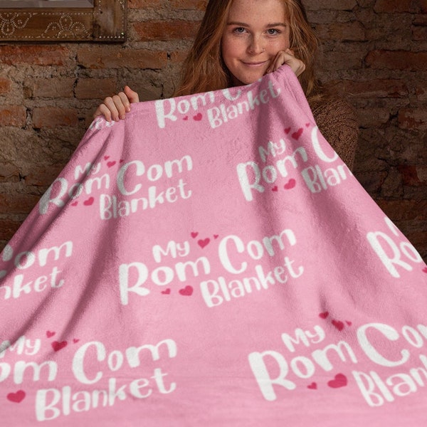 Rom Com Movie Night Blanket.  Romantic Comedy Movie Watcher Gift.  Pink Romance Movies Buff and Book Reading Blanket.