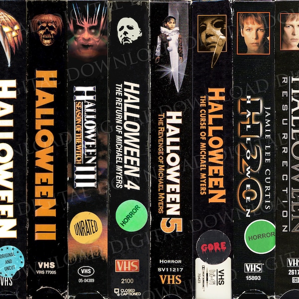 Halloween Franchise Series VHS Tape Covers Horror Movies with or without VHS Stickers Digital Download file lot. 80s slasher films