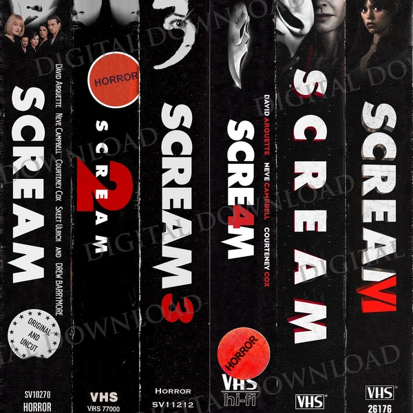 Scream Movie VHS Template. 1-6 Covers Horror Movies Digital Download with or without Stickers. SVG file lot. Slasher Mask Films