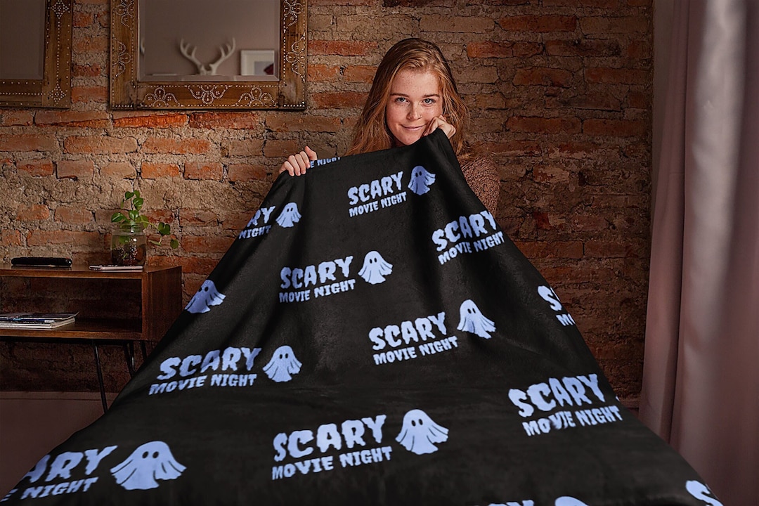 Scary Movie Night Blanket. Cute Kids Movie Fans Gift. Black and Blue