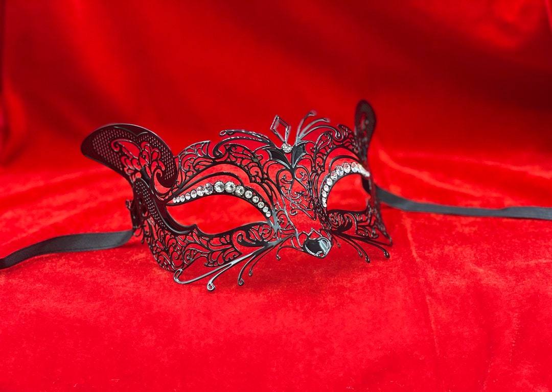 Black Womens Masquerade Mask With Diamonds Womens Masquerade Etsy