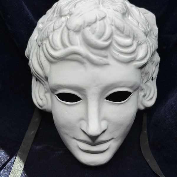 Dionysos / Bacchus Masque complet en papier mâché blanc. Masque de la Commedia dell'arte.