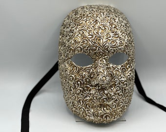 Silver full face mask, Venetian mask handmade. Masquerade mask for men in silver.