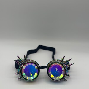 FUT ABS Rainbow Spiked Steampunk Goggles, Kaleidoscope Rave Lenses Cyber  Welding Goth Cosplay Vintage Goggles