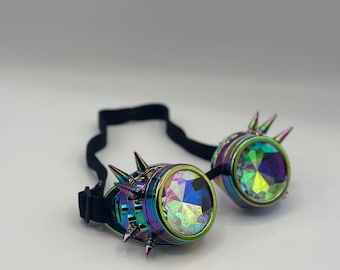 Kaleidoscope Rave festival Glasses Rainbow Crystal Lenses Steampunk Goggles rainbow goggles Rave Goggles Halloween Festival Goggles.