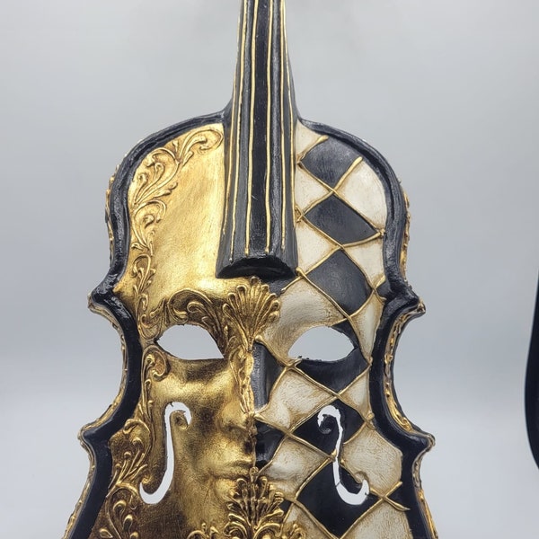 Venetian luxury Violin in gold with black . A piece of art in your home or studio .Handmade decoration mask of papier mache.