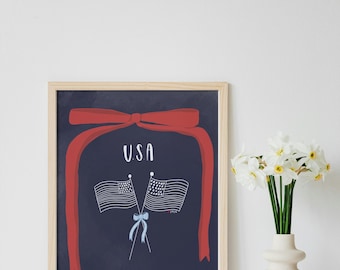 USA 250th Independence Anniversary Print | Patriotic Flags Bow (Digital Download)