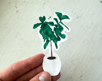 Minimalist Fiddle Leaf Fig Plant Sticker – Aesthetic Houseplant Vinyl Sticker for Water Bottles, Journals, & Laptops