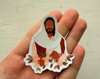 Minimalist Floral Jesus Sticker – Christian Vinyl Faith Sticker for Journals, Water Bottles & Gifts