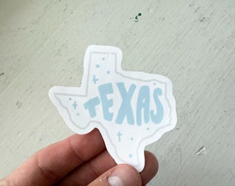 Cute Texas State Sticker – Blue “TEXAS” Vinyl Decal for Hydroflasks, Planners, and Souvenirs