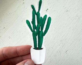 Modern Cactus Vinyl Sticker – Cute Succulent Plant Sticker for Laptop, Water Bottle, or Planner