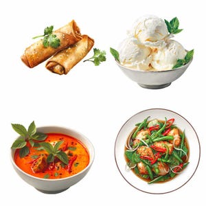 Thai Food Clipart Digital Downloads Restaurant Asian Watercolor Overlay Noodles, Curry, Rice, Stir Fry, Soup, Summer Rolls, Seafood image 5